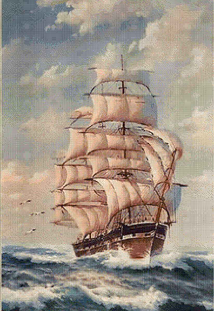 По волнам - море, парусник, океан, шхуна, корабль - предпросмотр