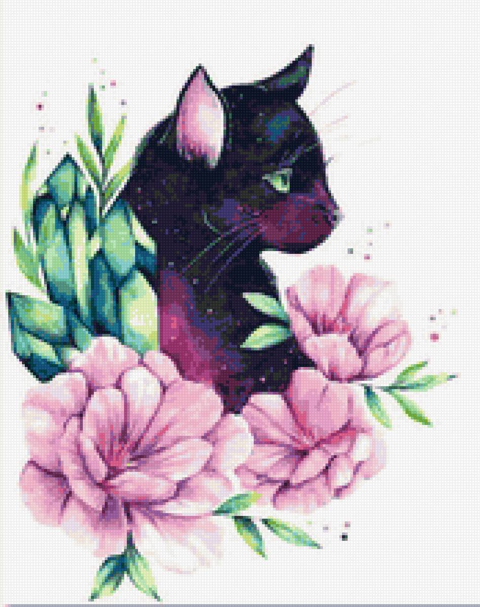 Космо котик - котик, космос, цветы - предпросмотр