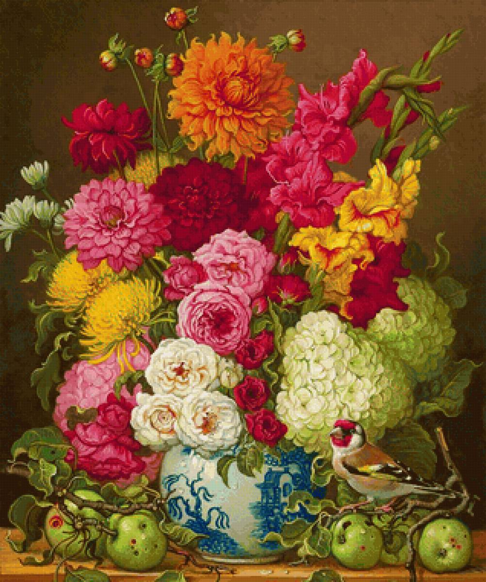 Boque de flores e pássaro. - flores.frutas .pássaro. - предпросмотр