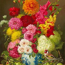 Схема вышивки «Boque de flores e pássaro.»