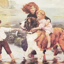 Схема вышивки «Child riding St Bernard»