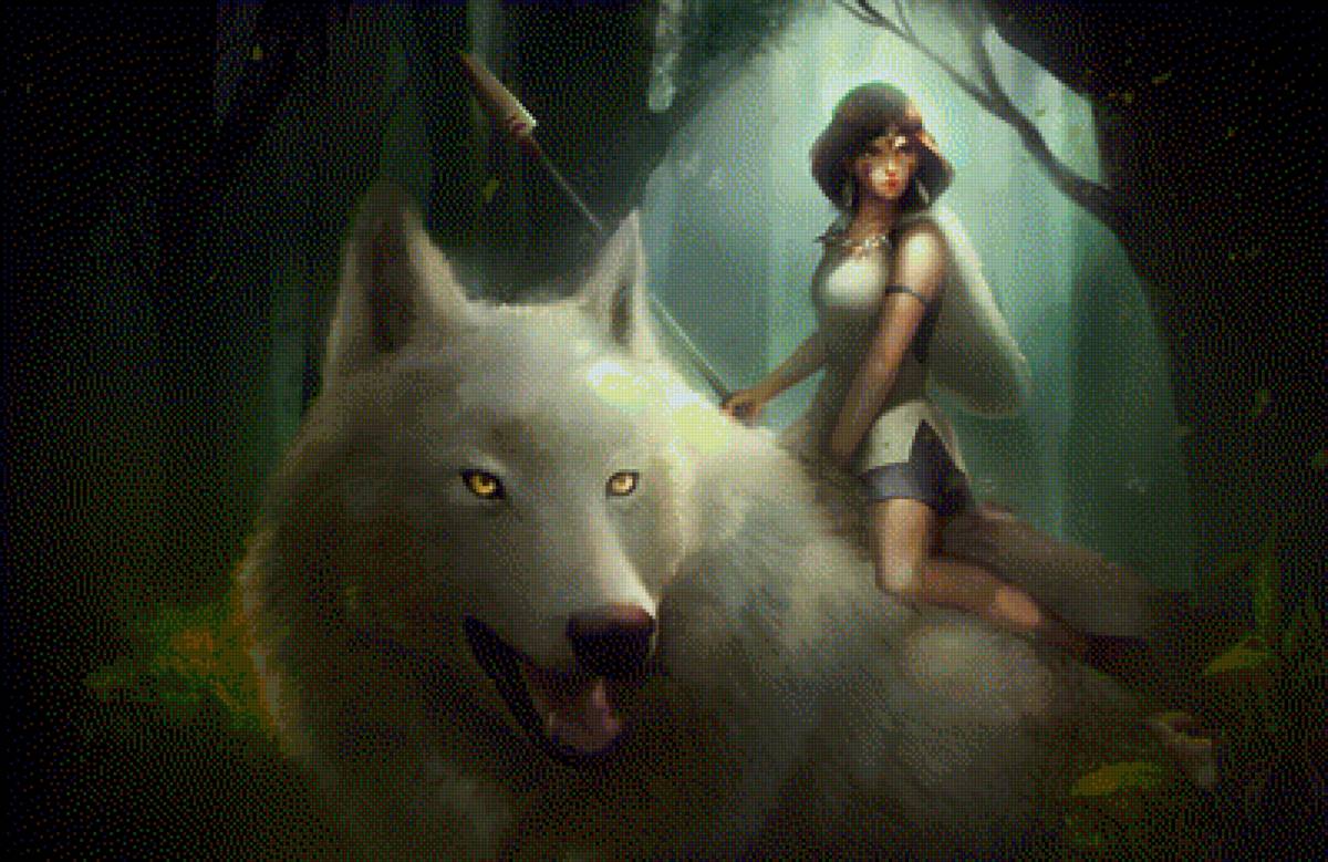 Принцесса и волк - фантастика, принцесса, фэнтези, волк, женщина, животные, воин - предпросмотр