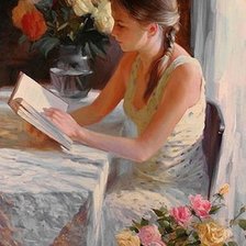 Схема вышивки «Девушка за книгой»