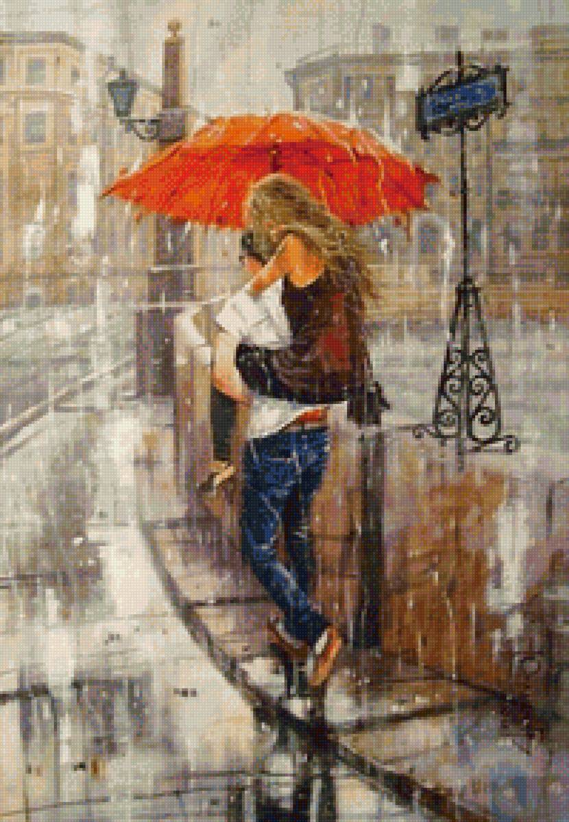 Влюбленные - пара, город, мост, дождь - предпросмотр