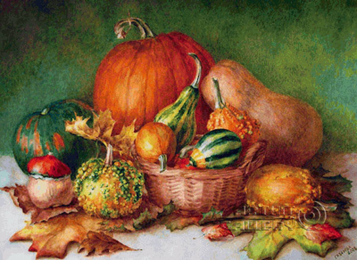 натюрморт с тыквами. л. газарова - л.газарова, живопись, тыквы - предпросмотр