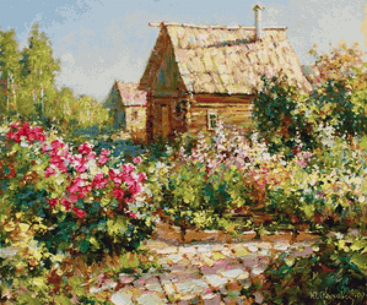 Деревня-1 - домик, цветы, пейзаж - предпросмотр