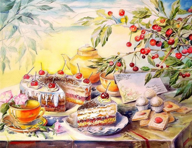 ЛАТУШКО НИНА. СЛАДОСТИ К ЧАЮ - натюрморт, еда - оригинал