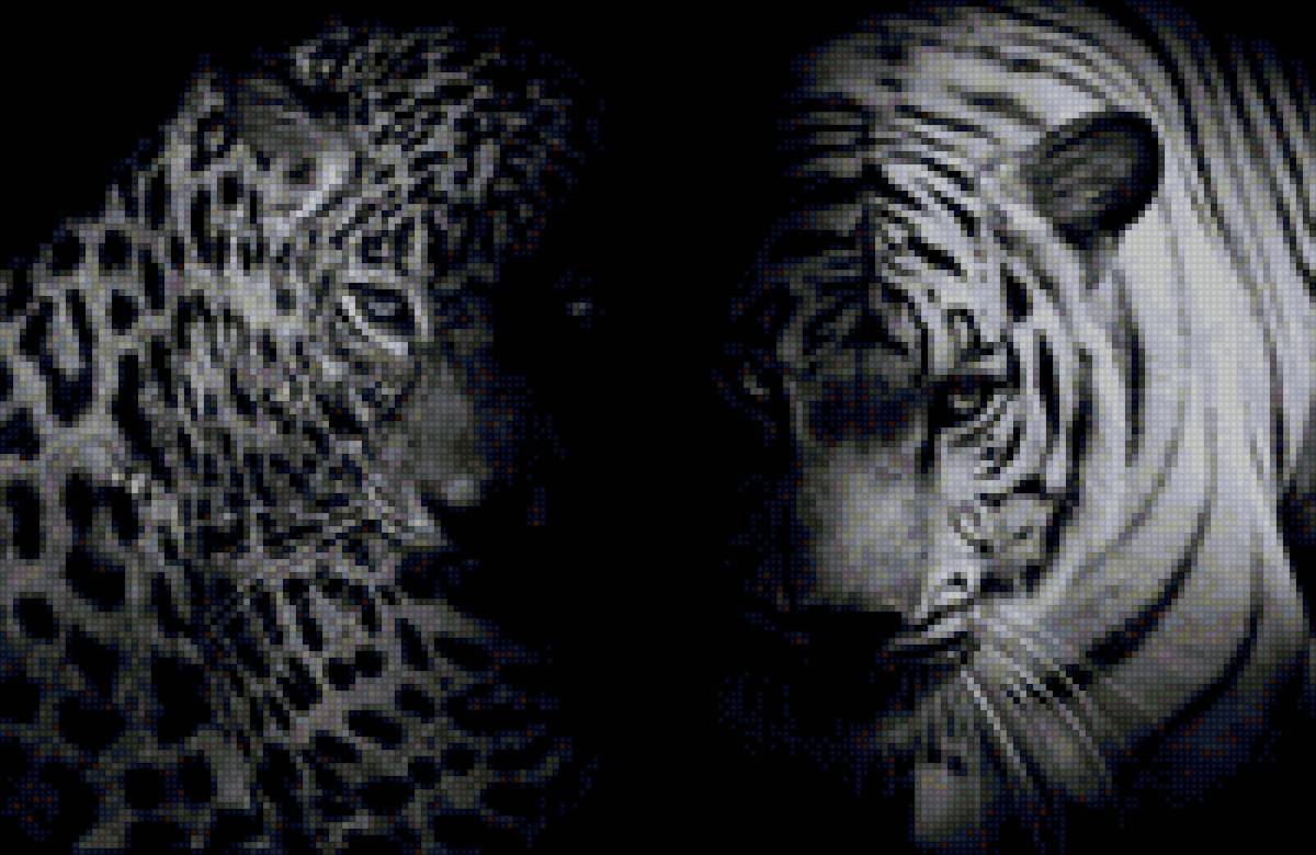 Лео и тигр (монохром) - предпросмотр