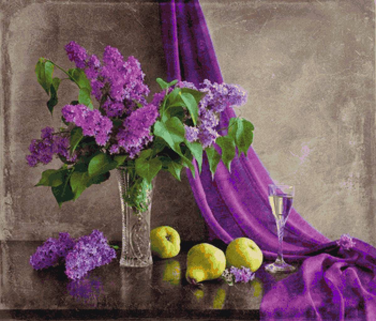 Сирень - букет, сирень, бокал - предпросмотр