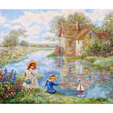 Схема вышивки «Дети у речки»