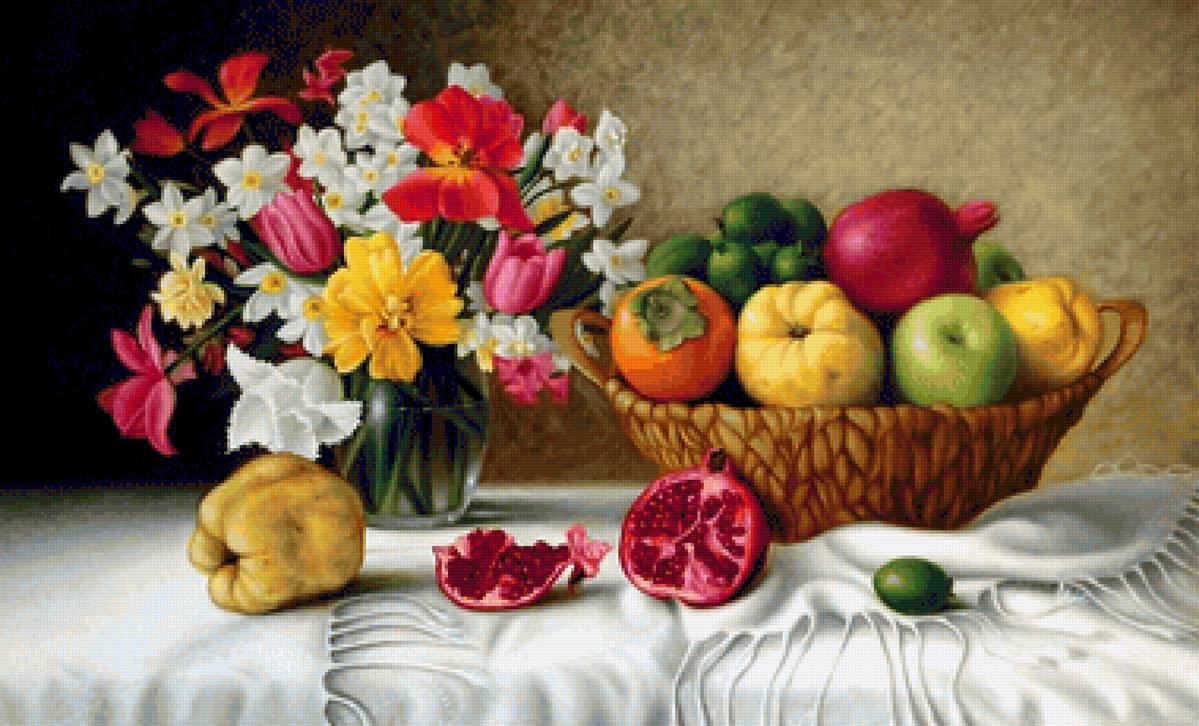 Boque de flores e frutas . - flores. decoração. frutas. - предпросмотр