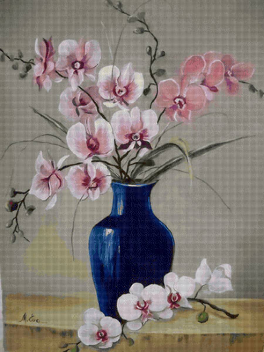 Orquídea y jarrón - flores - предпросмотр