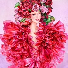 Схема вышивки «Девушка - пион»