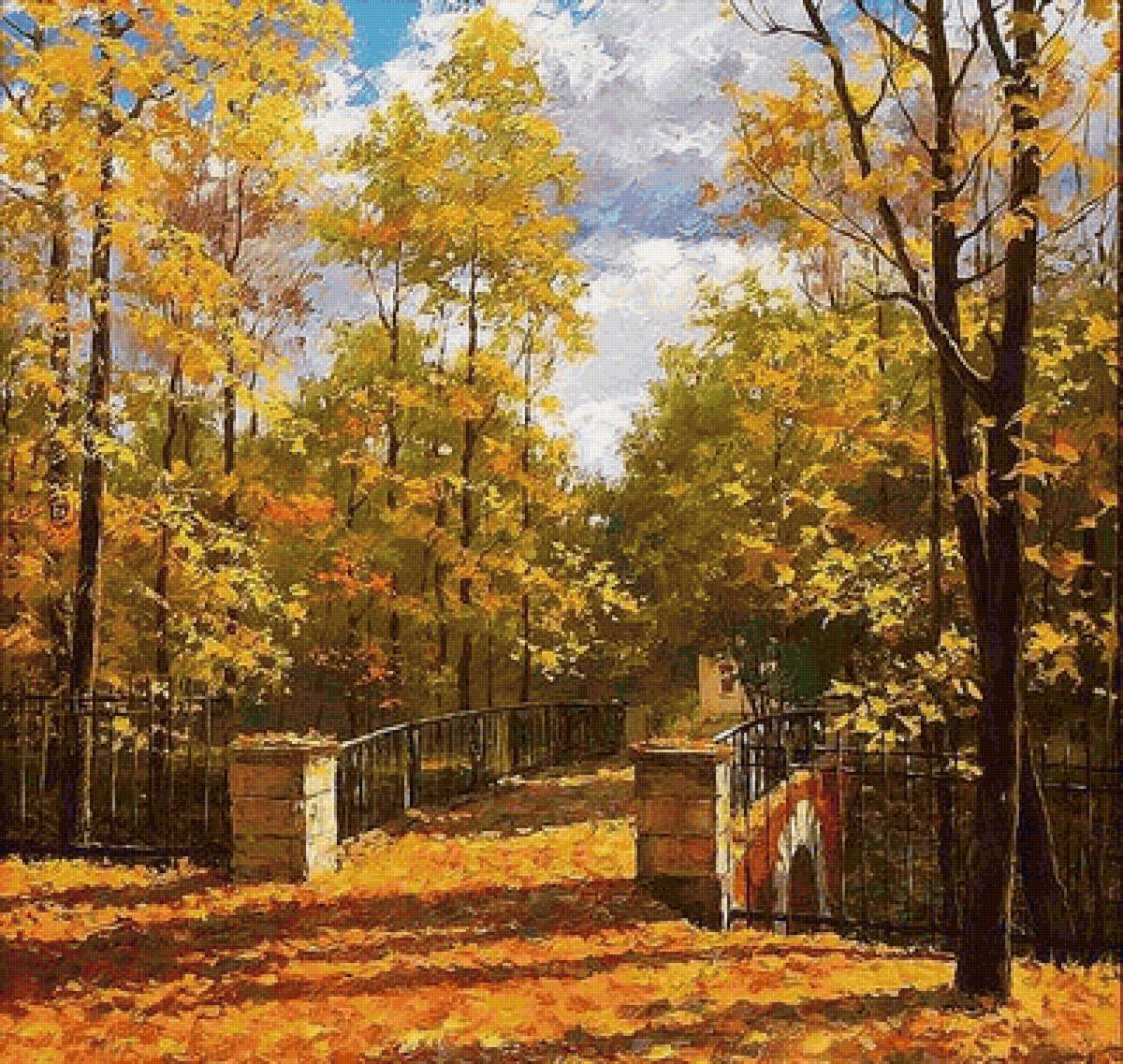 Пейзаж - осень., мостик, пейзаж, парк - предпросмотр