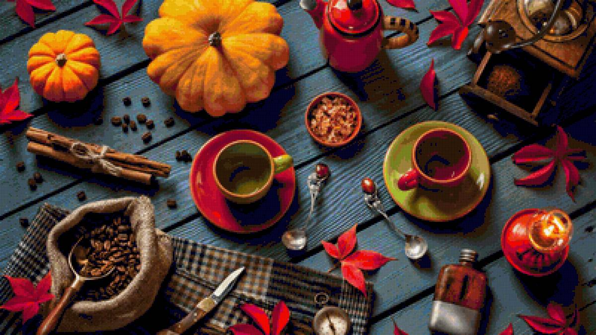 Осенний натюрморт 2 - листья, чашки, тыква. осень - предпросмотр