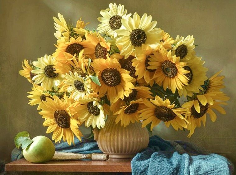 Boque de  girassóis. - flores. frutas . - оригинал