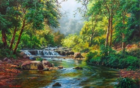 пейзаж - река, лес, природа, пейзаж - оригинал