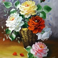 Схема вышивки «букет.розы в корзине»