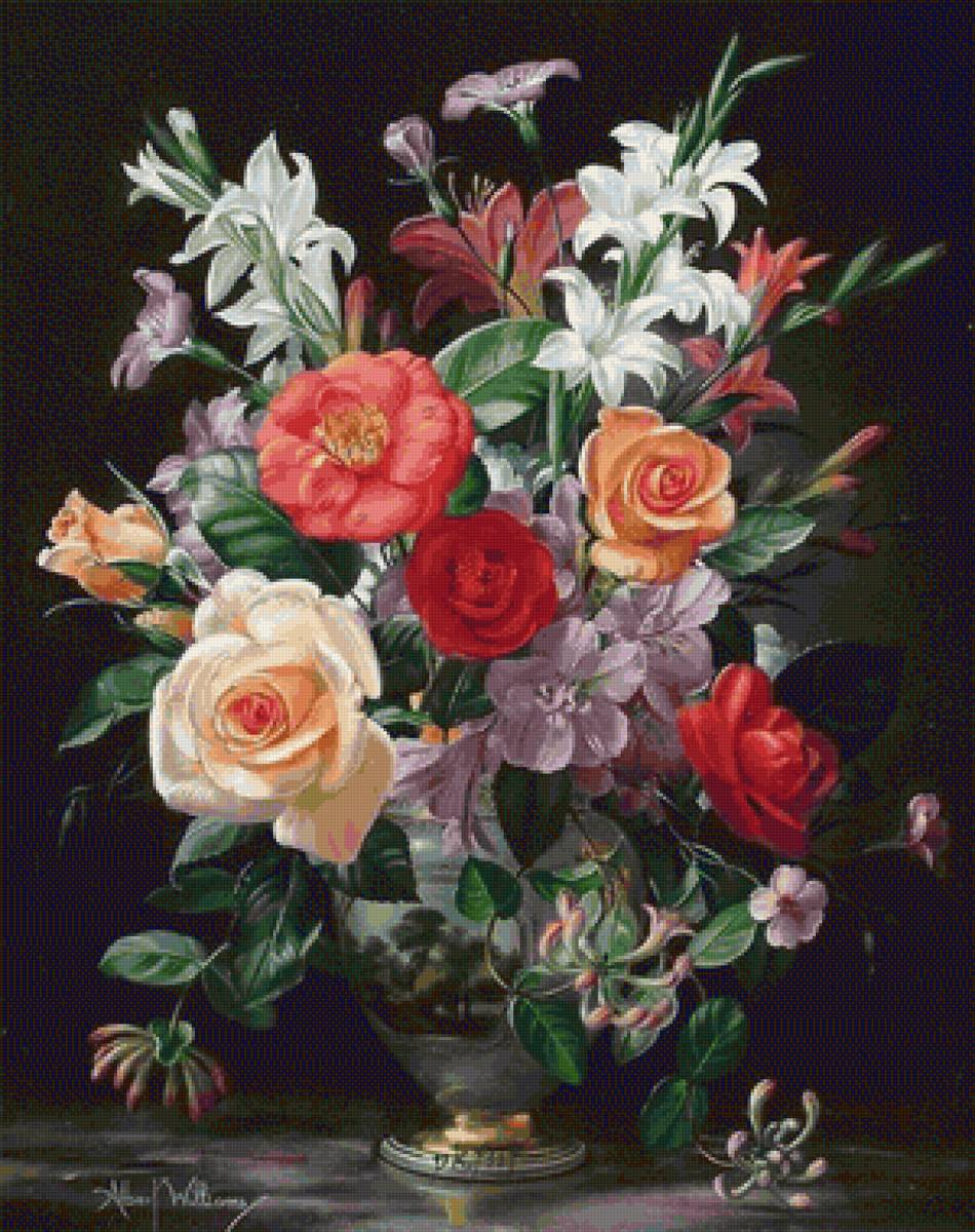 Букет цветов - розы, ваза, цветы, букет - предпросмотр