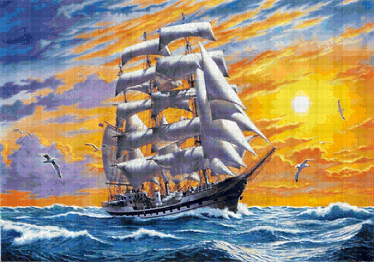 парусник - море, корабль, закат - предпросмотр