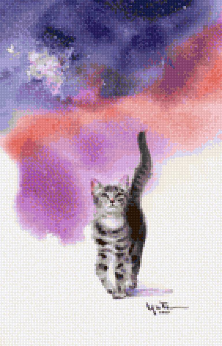 Радужный кот - кот, ютака муратаки, живопись - предпросмотр