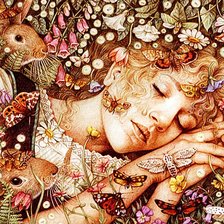 Схема вышивки «Девушка и кролики»