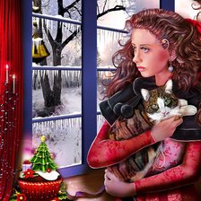 Схема вышивки «девушка с котом»