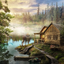 Схема вышивки «туман на озере»