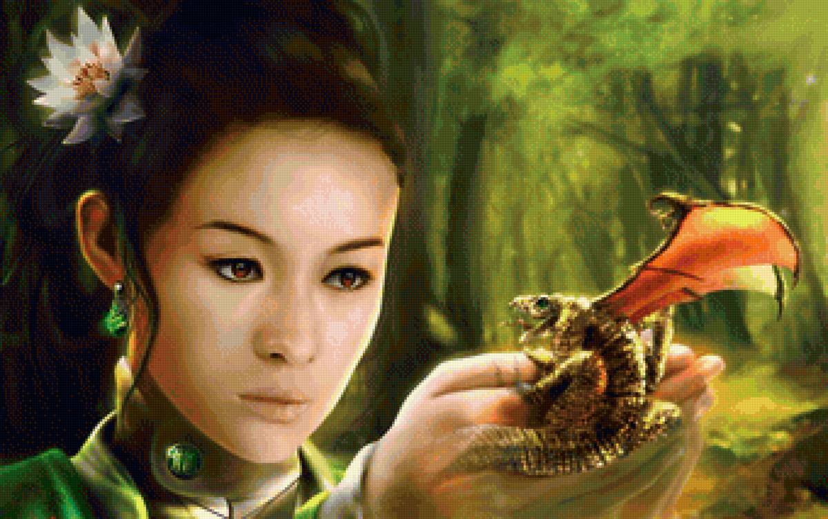 Девушка и дракоша - дракон, фэнтези, девушка - предпросмотр