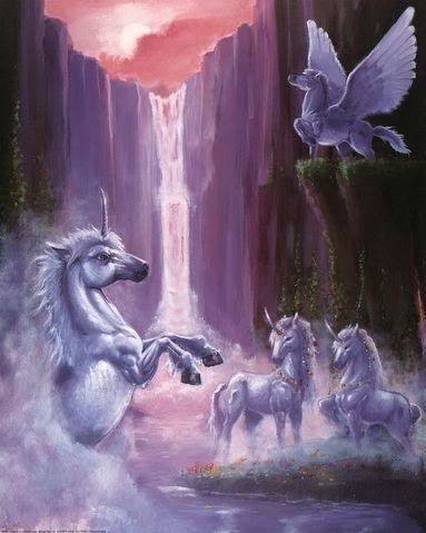 Единорог у водопада - единорог, водопад, пегас - оригинал