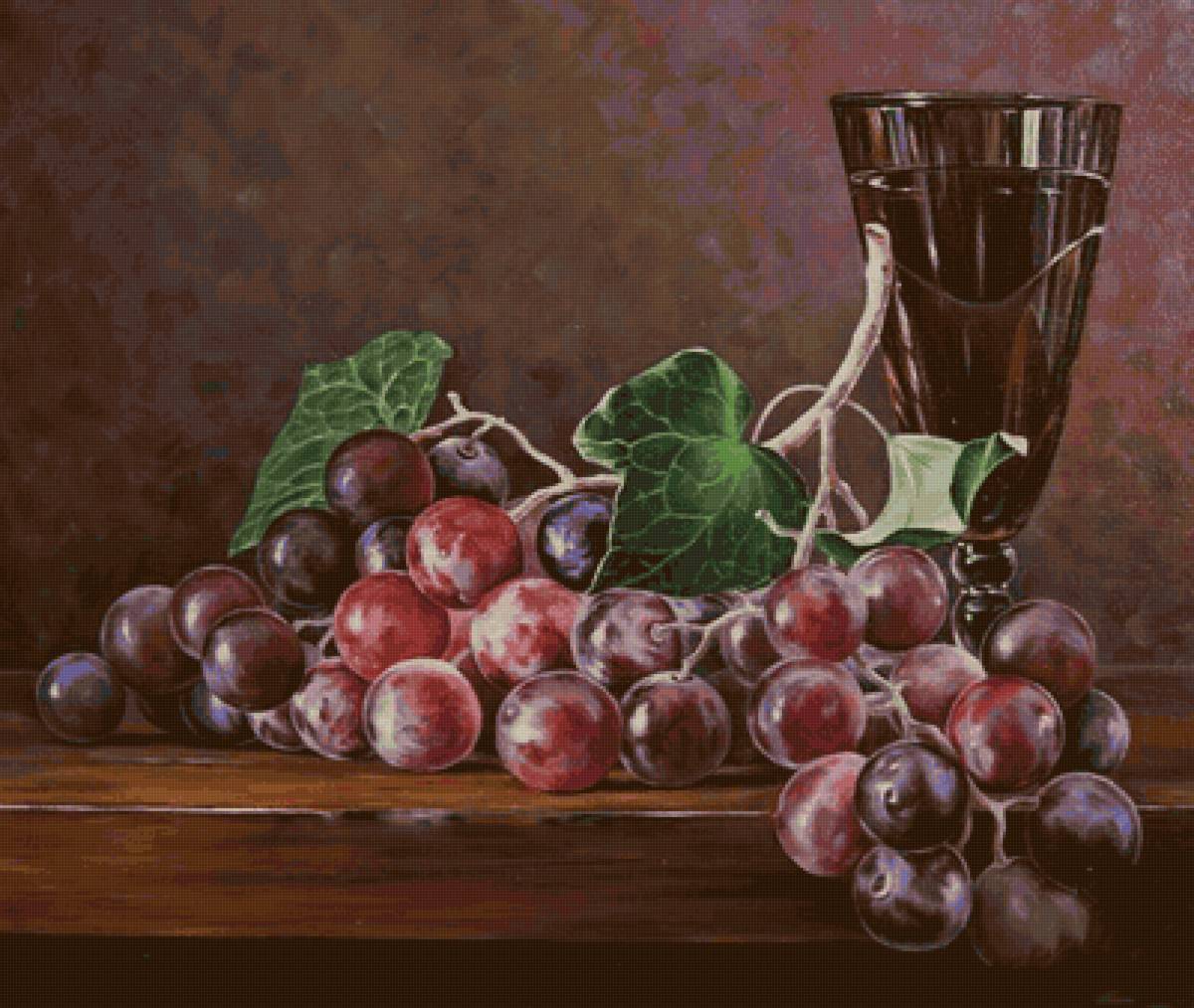 Вино и виноград - бокал, виноград, натюрморт - предпросмотр