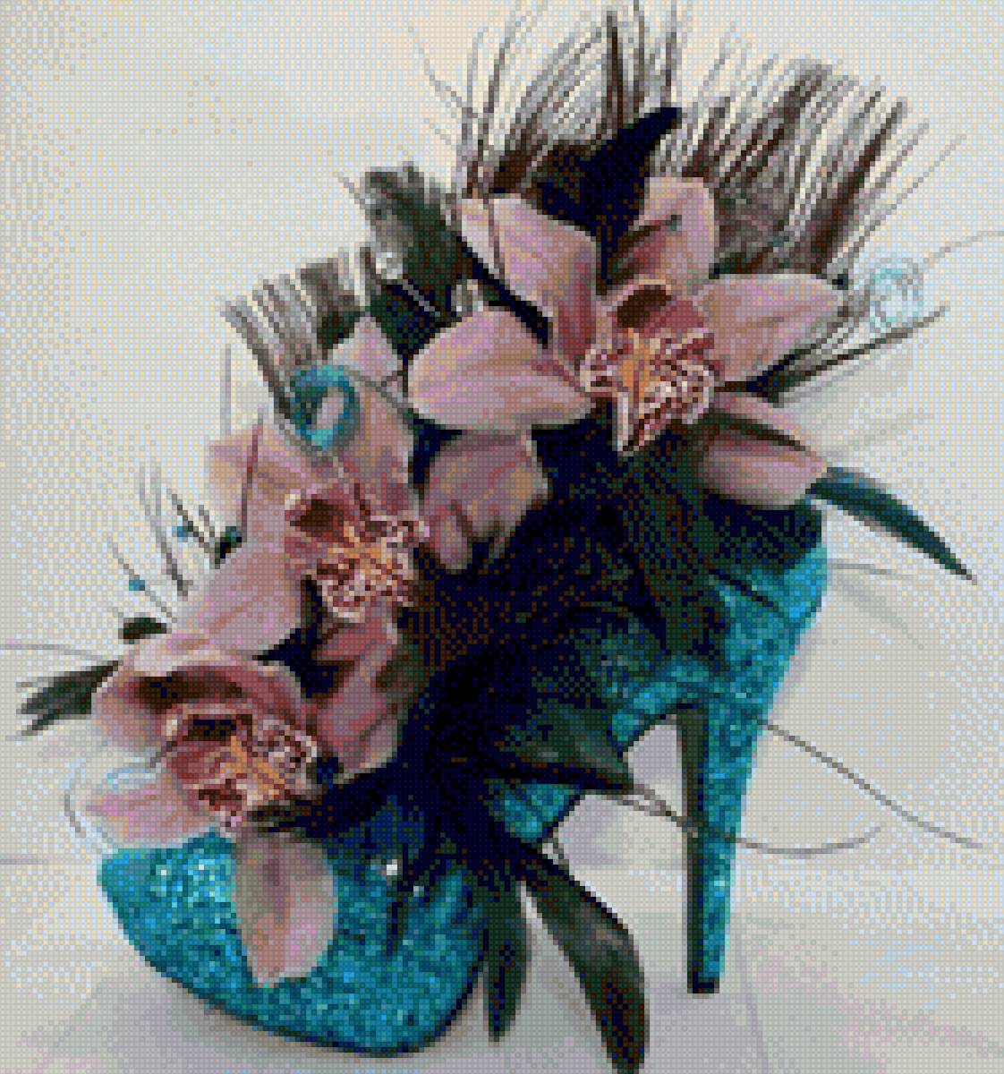 Zapatilla con flores - mariposas - предпросмотр