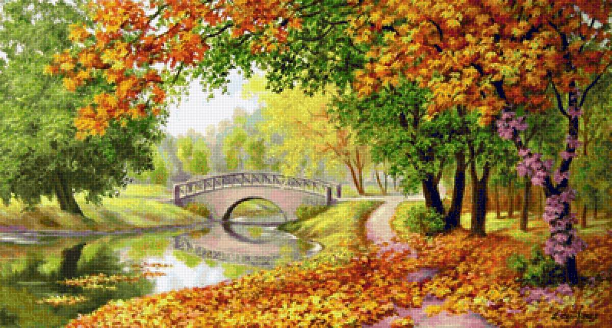 Paisagem de outono. - paisagens .outono. ponte. rio. parque. - предпросмотр