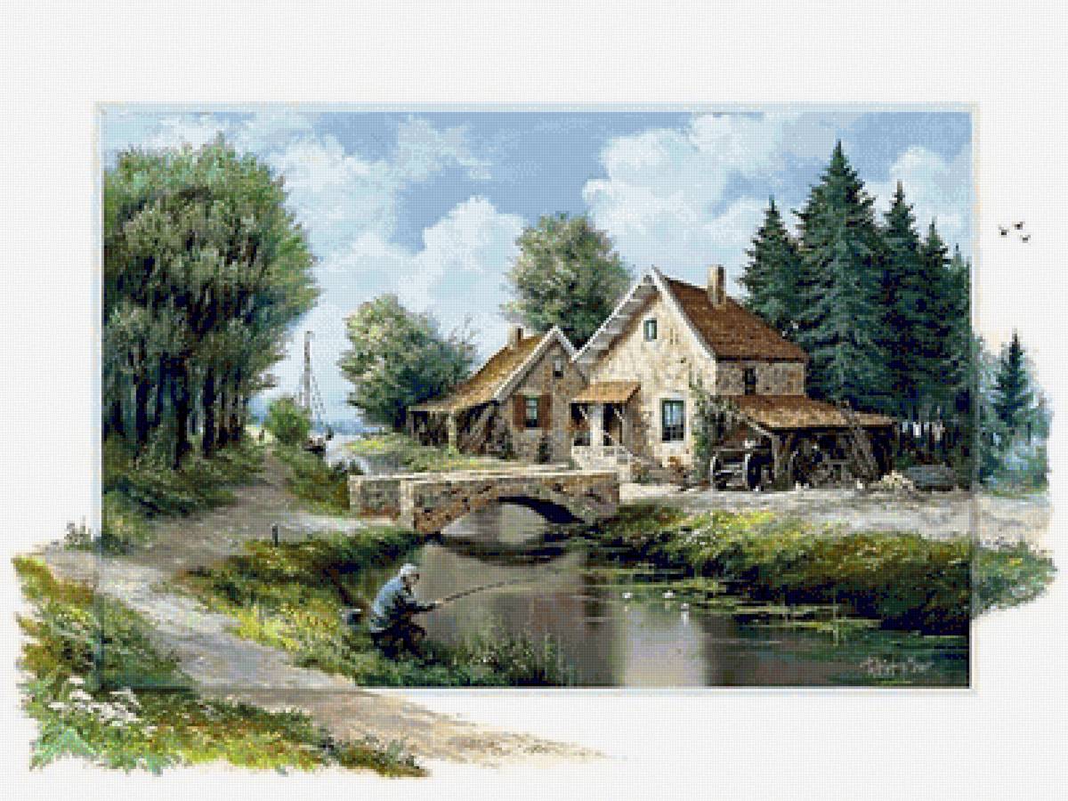 пейзаж - рыбак, река - предпросмотр