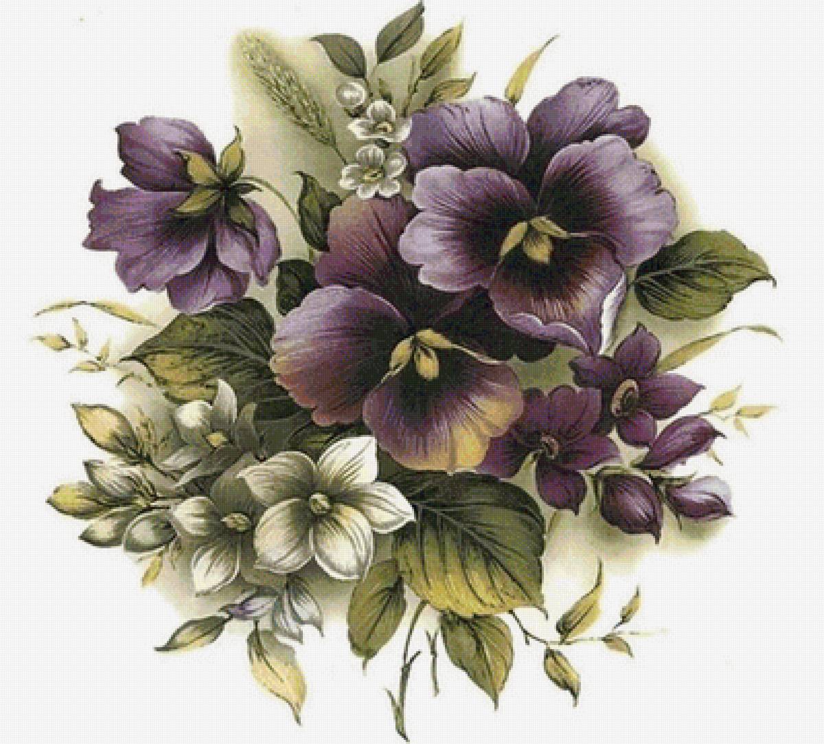 Винтажные анютины глазки - цветы, анютины глазки, винтаж - предпросмотр