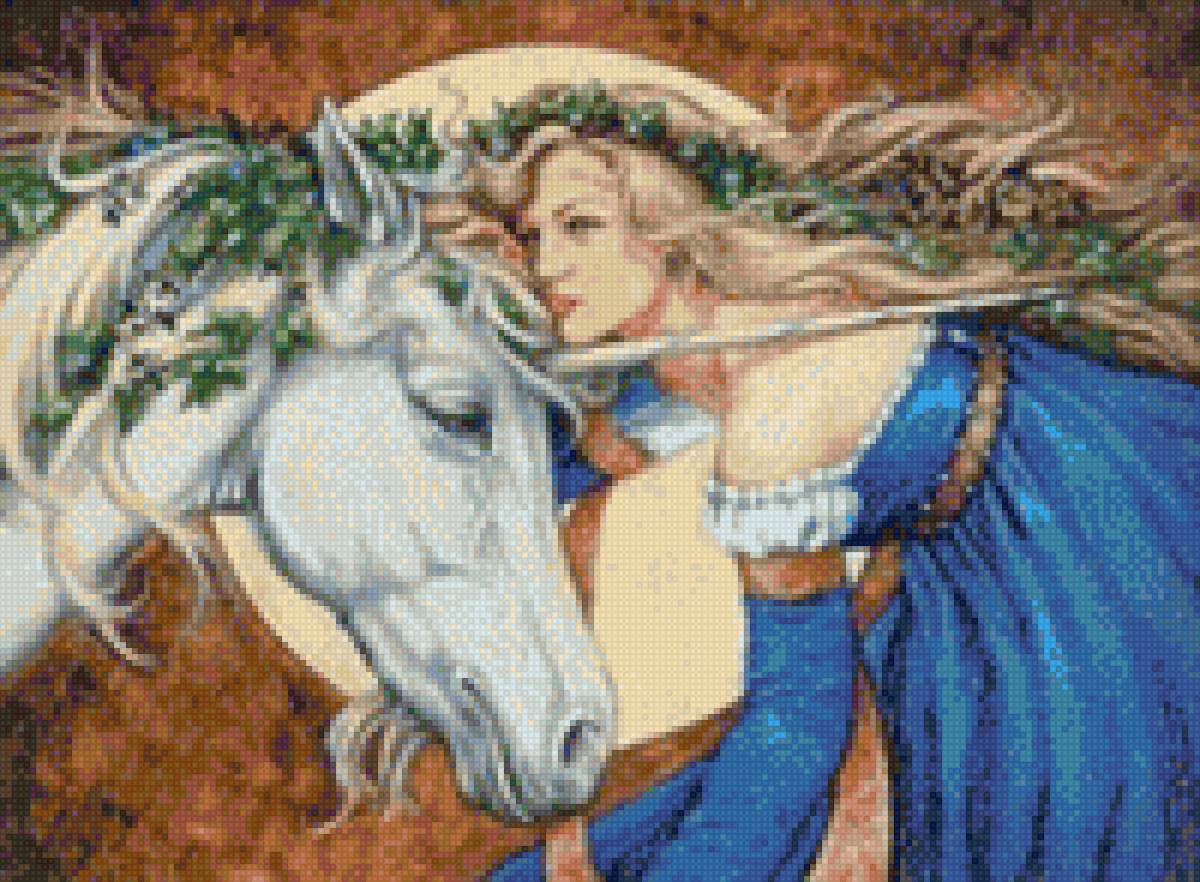 Девушка и единорог - лошади, миф - предпросмотр