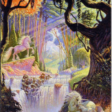 Схема вышивки «Единороги у водопада»