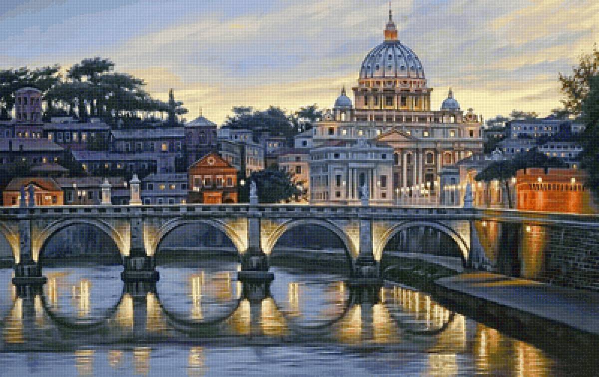 Городской пейзаж - вечер, собор., город, река, городской пейзаж, мост - предпросмотр