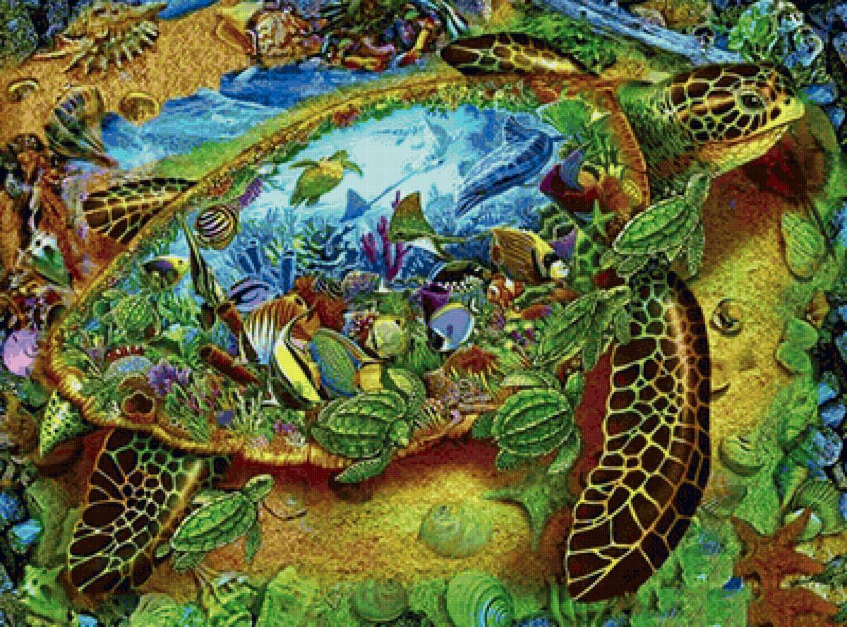 Черепаха - рыбы, черепаха, океан, подводный мир - предпросмотр