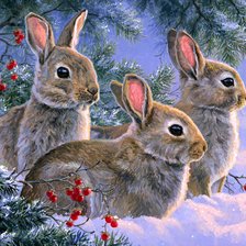 Схема вышивки «зайцы зимой»