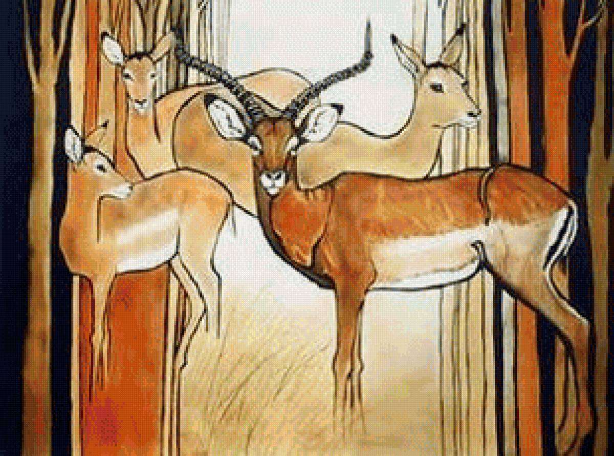 Антилопы в живописи - живопись, антилопы, животные - предпросмотр