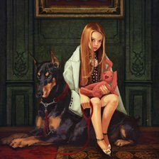 Схема вышивки «Девочка с доберманом»