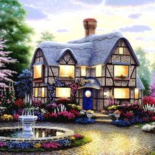 Схема вышивки «домик с фонтаном»