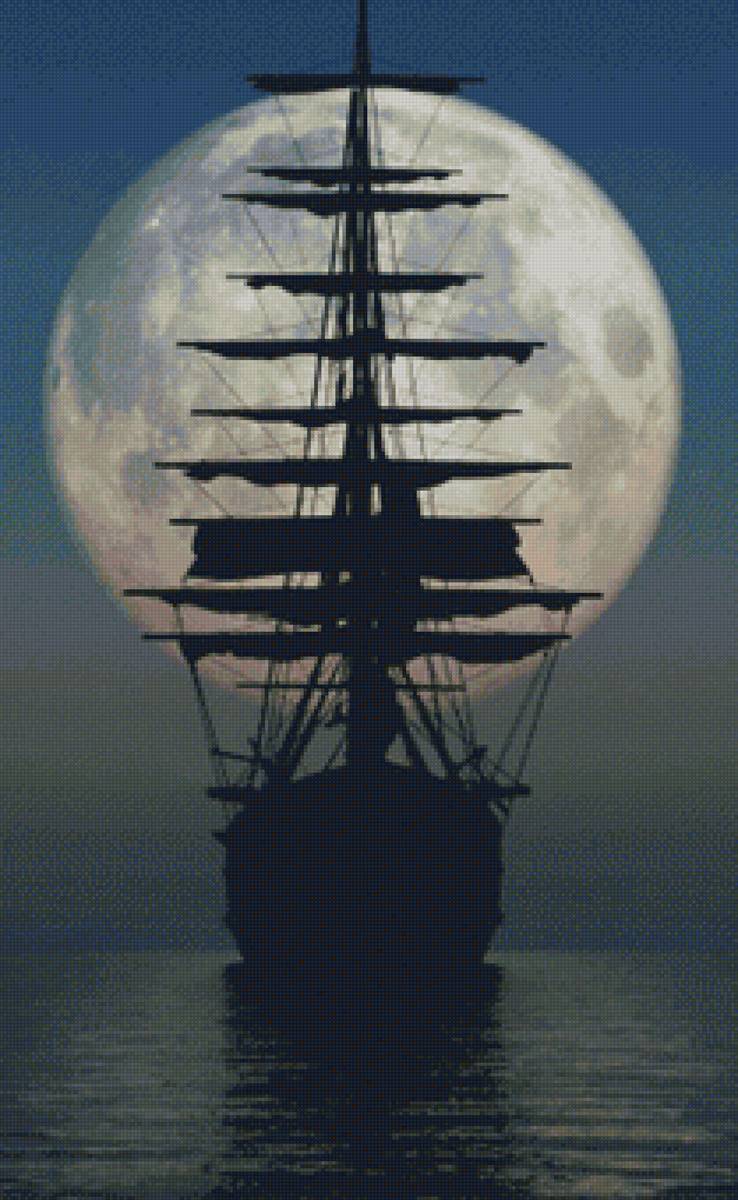 На закат - море, луна, корабль, бриг - предпросмотр