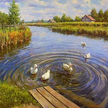 Схема вышивки «Деревенский пейзаж. Дмитрий Лёвин»