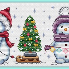 Схема вышивки «СНЕГОВИЧКИ С ЁЛКОЙ»