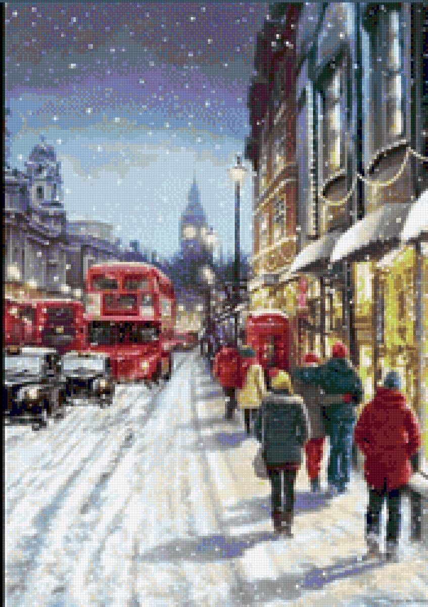 На улице перед Рождеством - зима, снег, автобус, люди, улица - предпросмотр