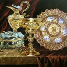 Схема вышивки «натюрморт с золотой посудой»