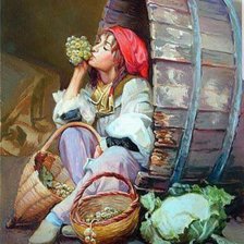 Схема вышивки «АДОЛЬФО ФАВА. ДЕВУШКА С ВИНОГРАДОМ»