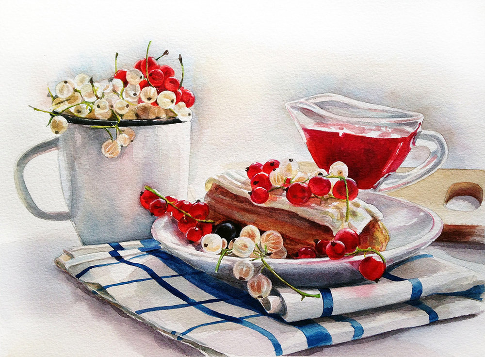 МАРИЯ МИШКАРЕВА. ЗАВАРНОЕ И СМОРОДИНА - еда, натюрморт - оригинал